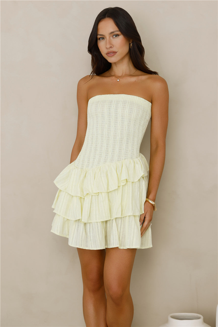 Run This Night Strapless Mini Dress Yellow
