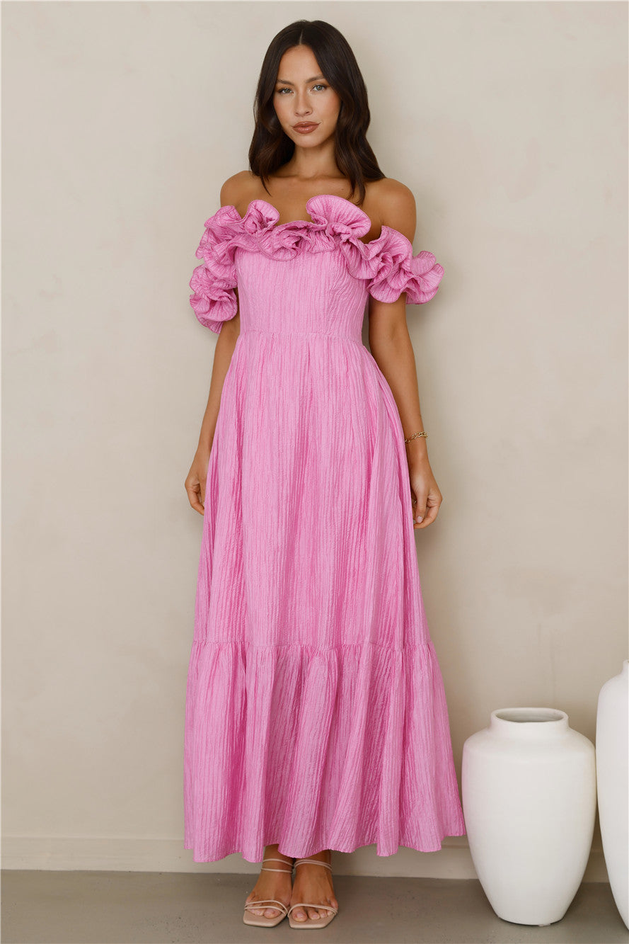 Magnetic Energy Off Shoulder Maxi Dress Pink