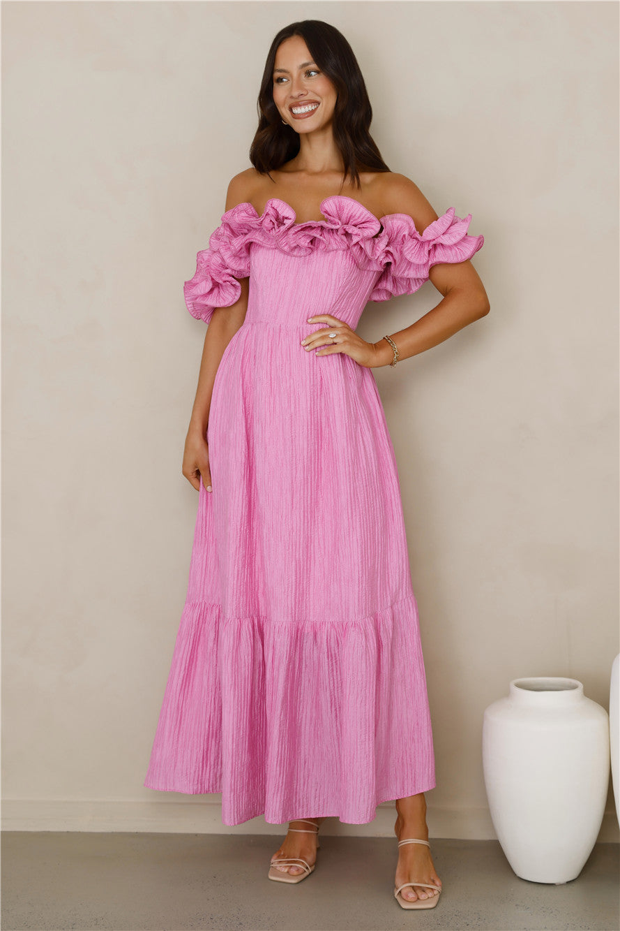 Magnetic Energy Off Shoulder Maxi Dress Pink