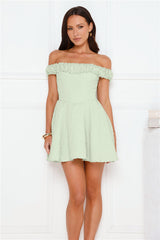Pretty Nature Off Shoulder Mini Dress Sage