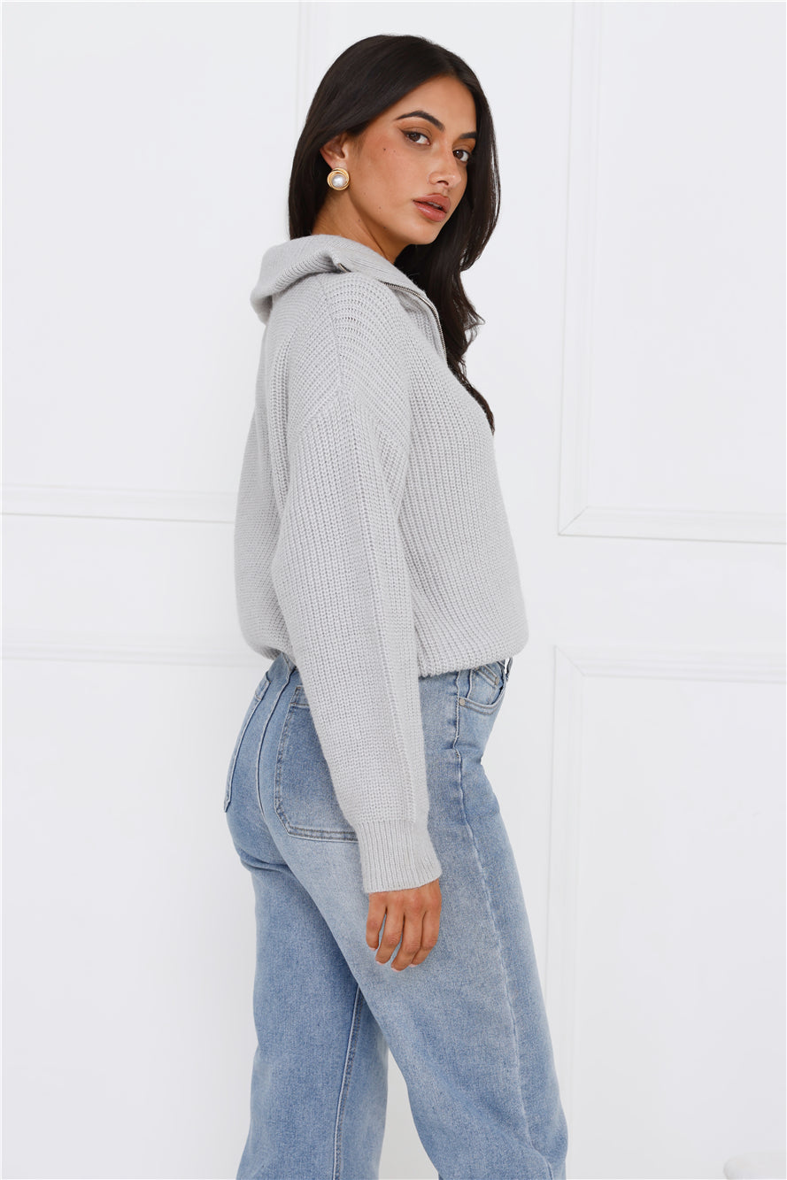 Snowfall Knitted Half Zip Sweater Grey