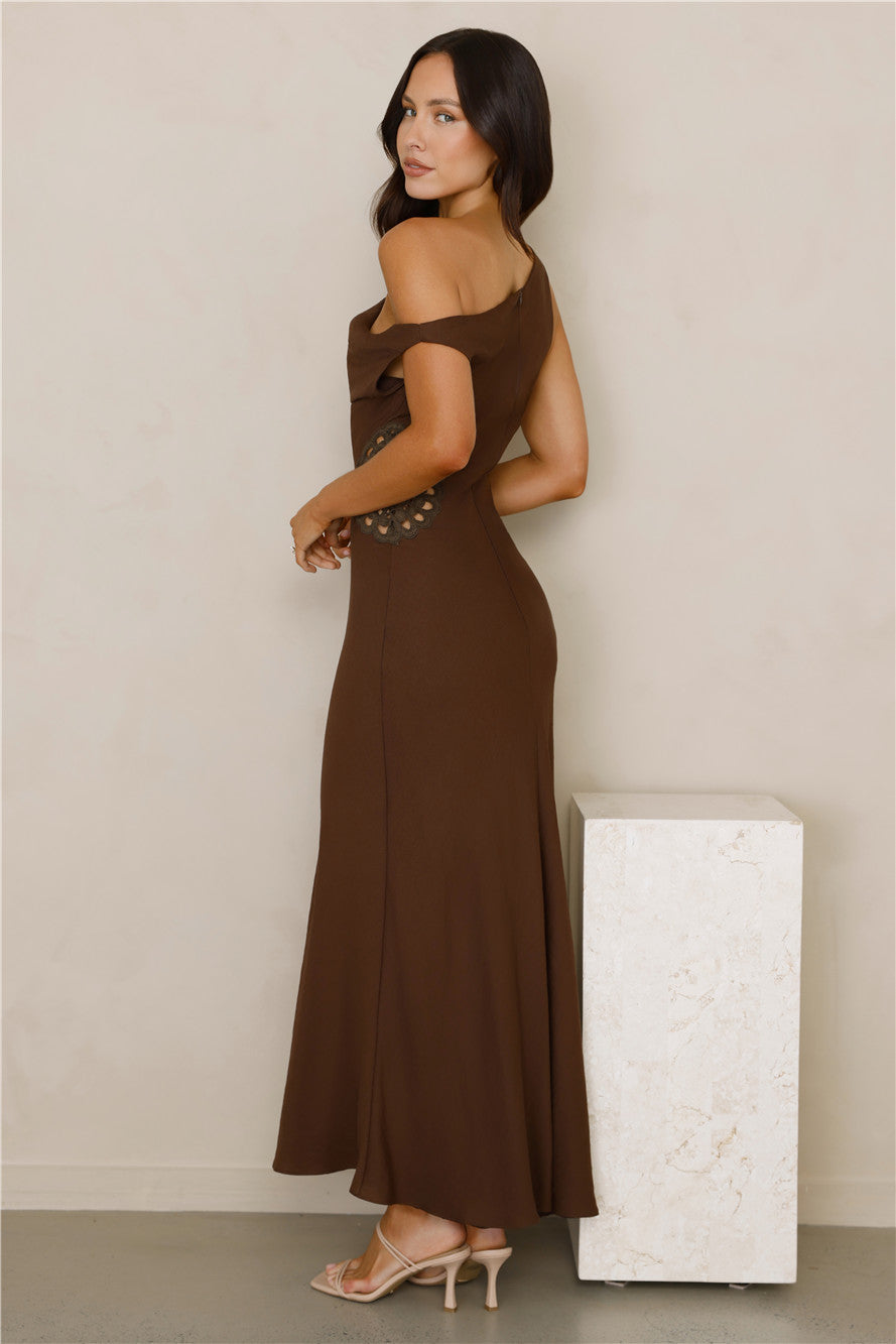 Pure Magic Linen Blend Off Shoulder Maxi Dress Chocolate