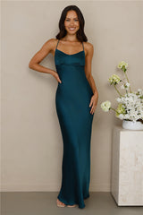 The Samara Satin Maxi Dress Teal