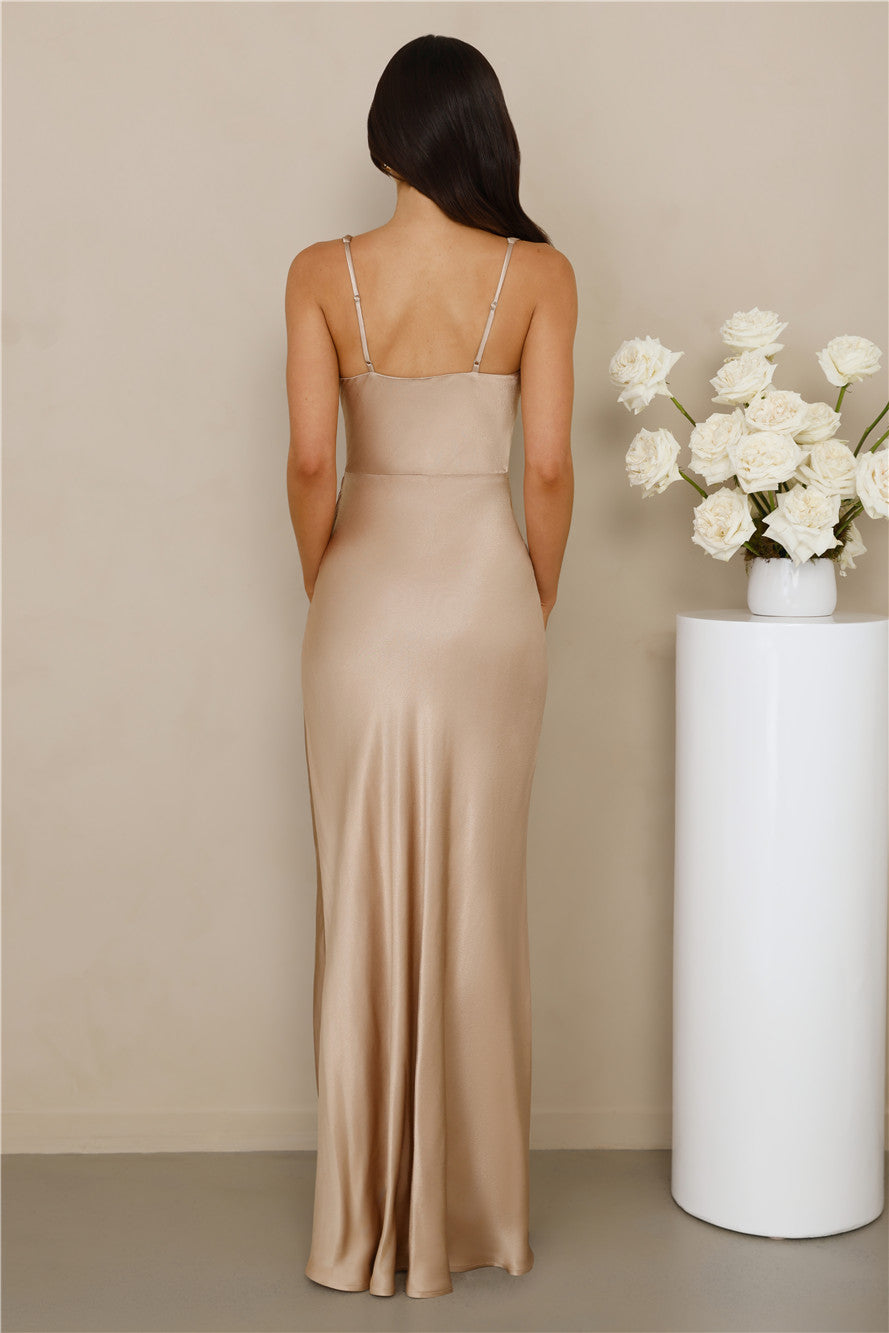 The Evelina Satin Maxi Dress Champagne