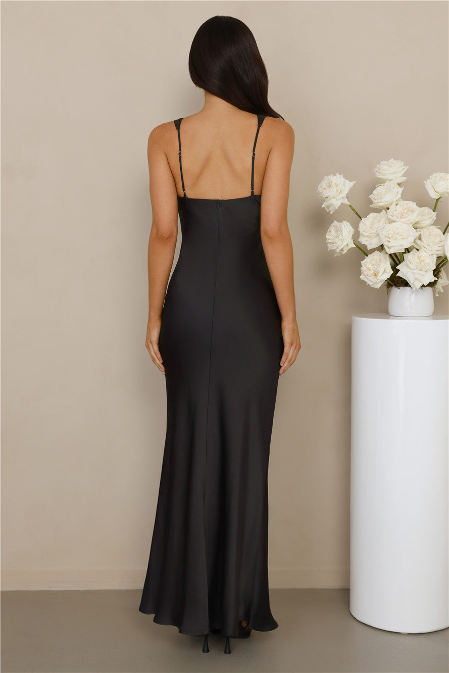 The Isabeau Satin Maxi Dress Black