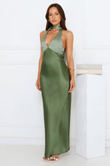 Sunlit Grove Satin Halter Maxi Dress Green