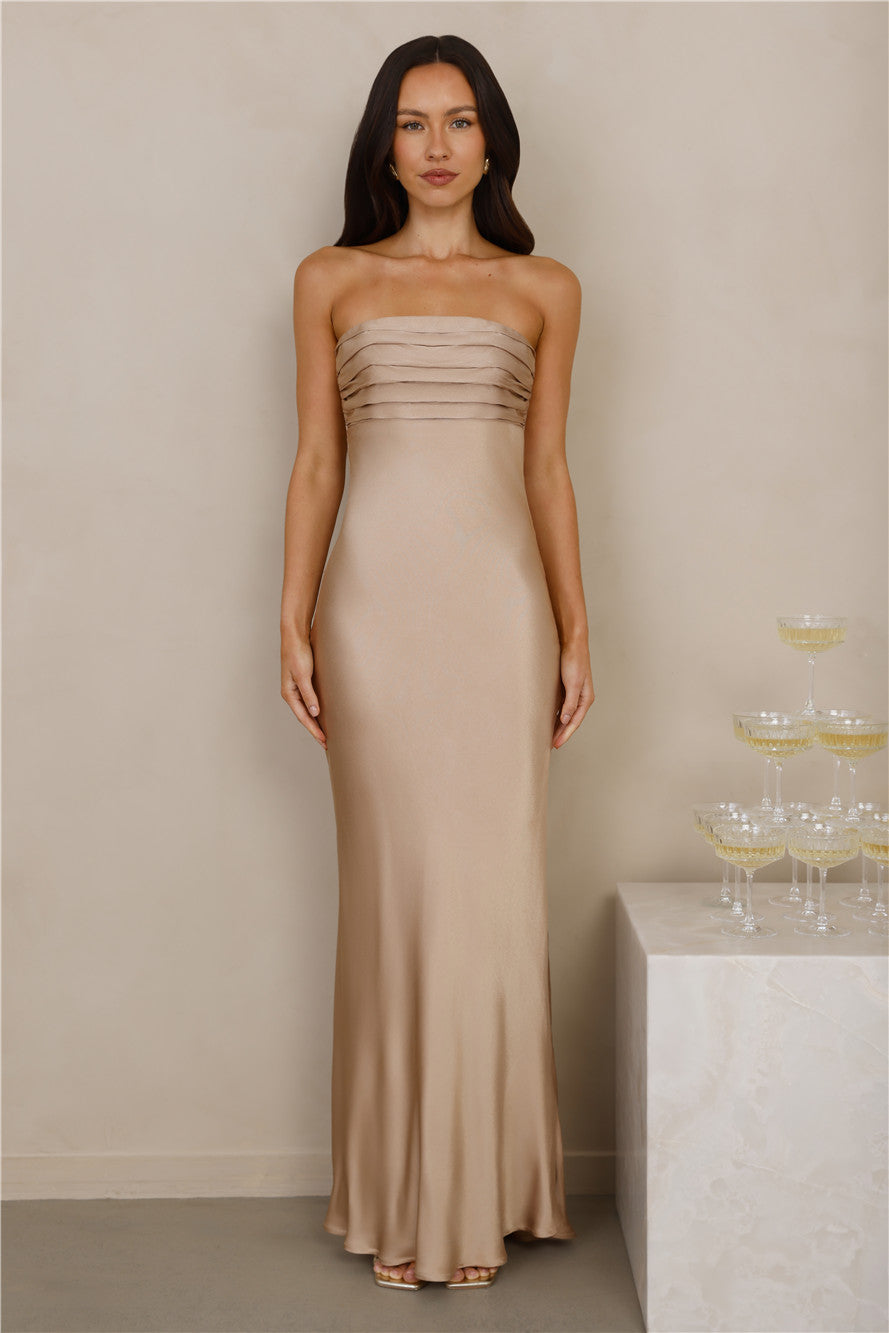 The Seraphina Strapless Satin Maxi Dress Champagne