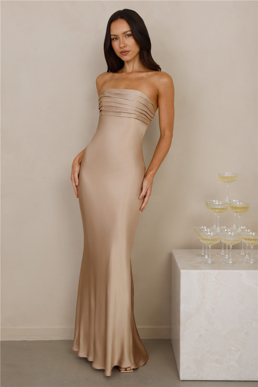 The Seraphina Strapless Satin Maxi Dress Champagne