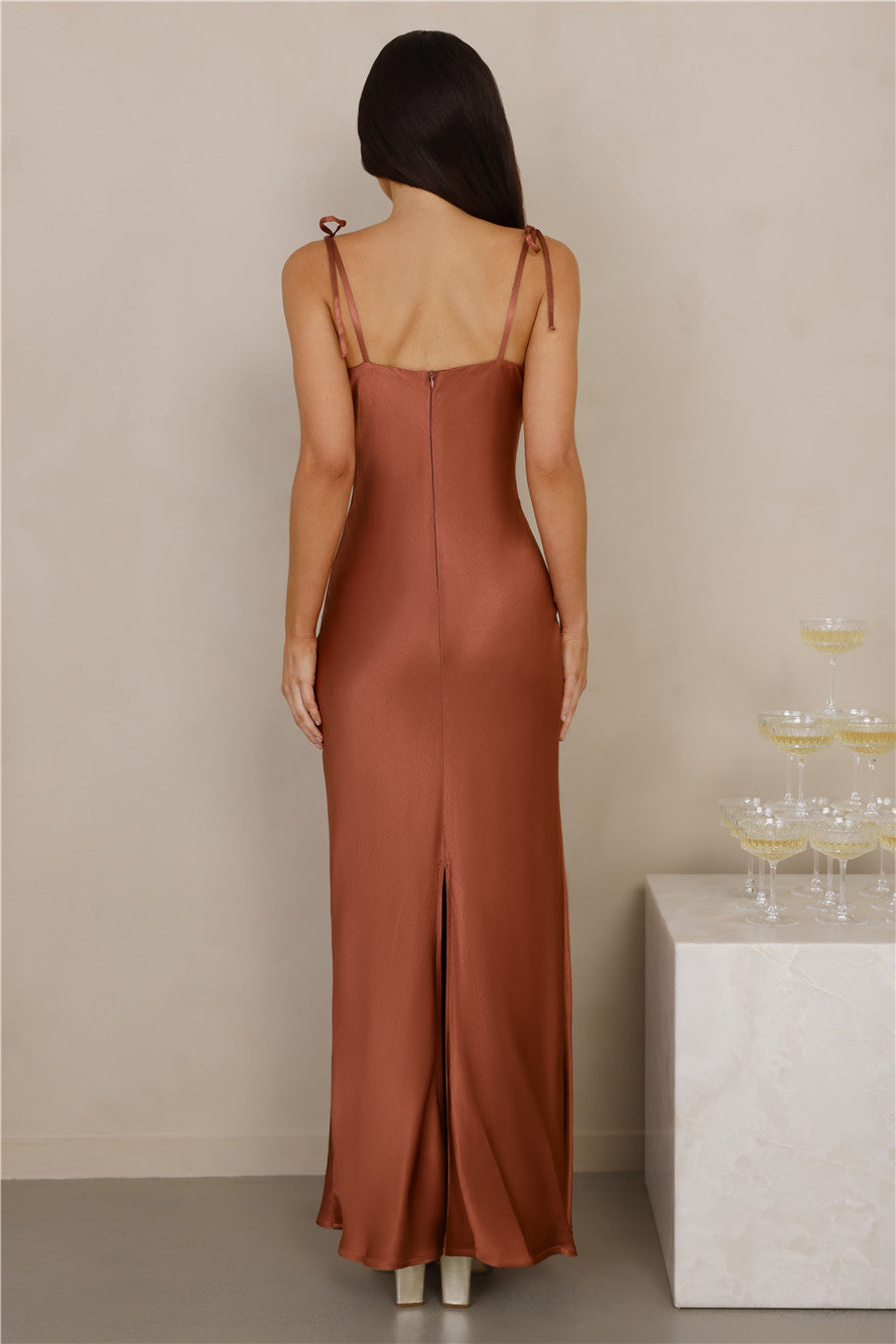 The Penelope Cowl Satin Maxi Dress Copper