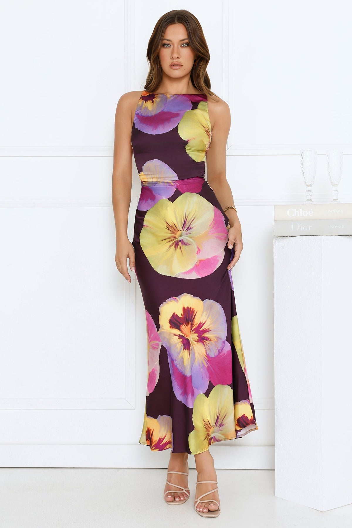 Sunflower Soirée Satin Maxi Dress Purple