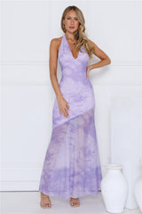 Sprinkle Pop Halter Mesh Maxi Dress Purple