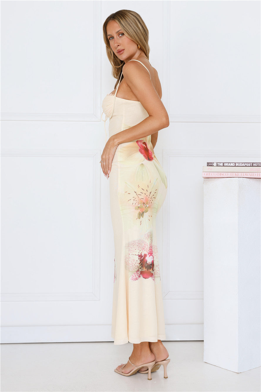 Petal Night Mesh Maxi Dress Yellow