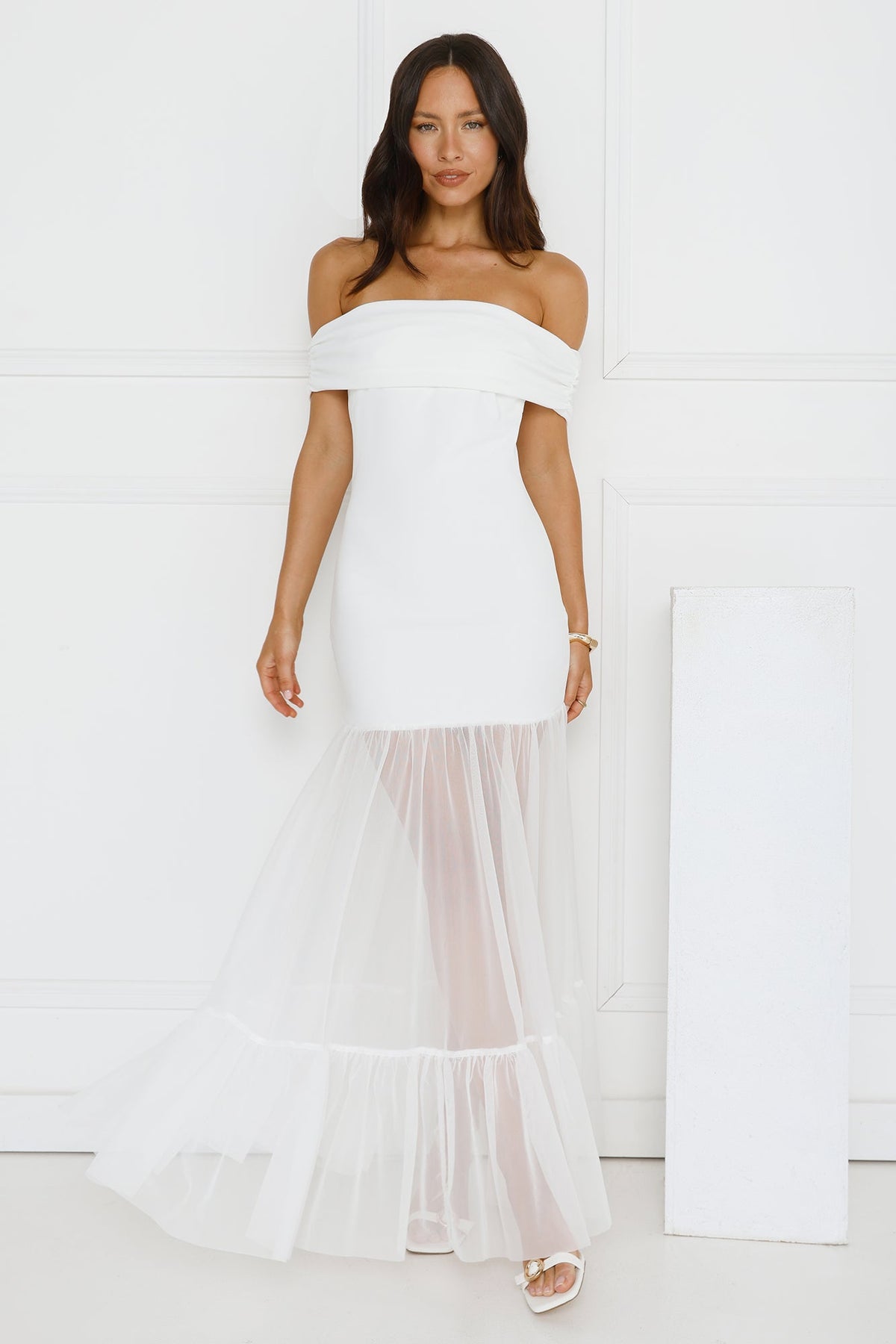 Moonbeam Reverie Off Shoulder Maxi Dress White