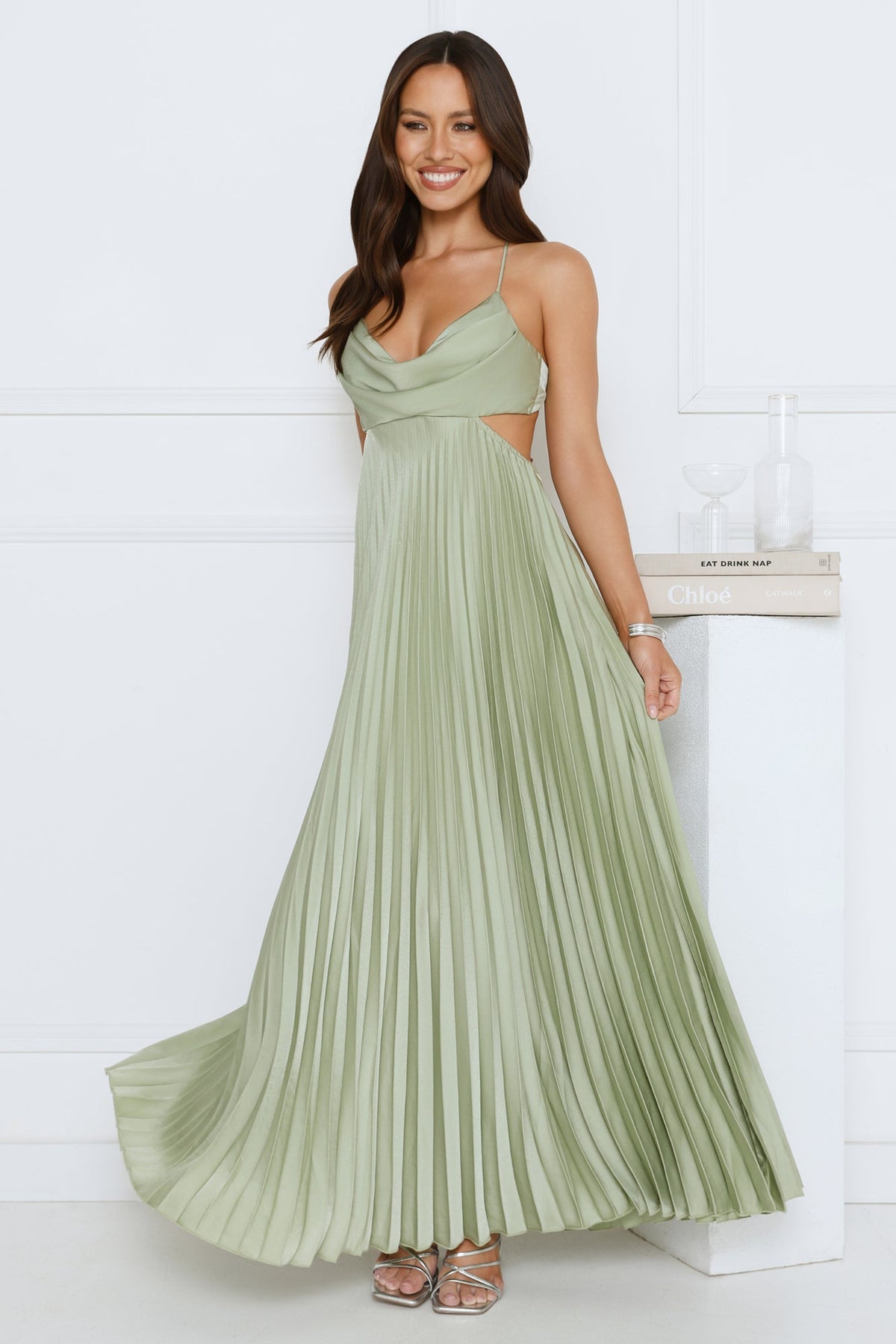 Prime Era Satin Maxi Dress Sage