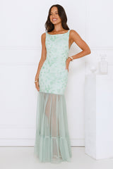 Pretty Girl Phase Mesh Maxi Dress Sage