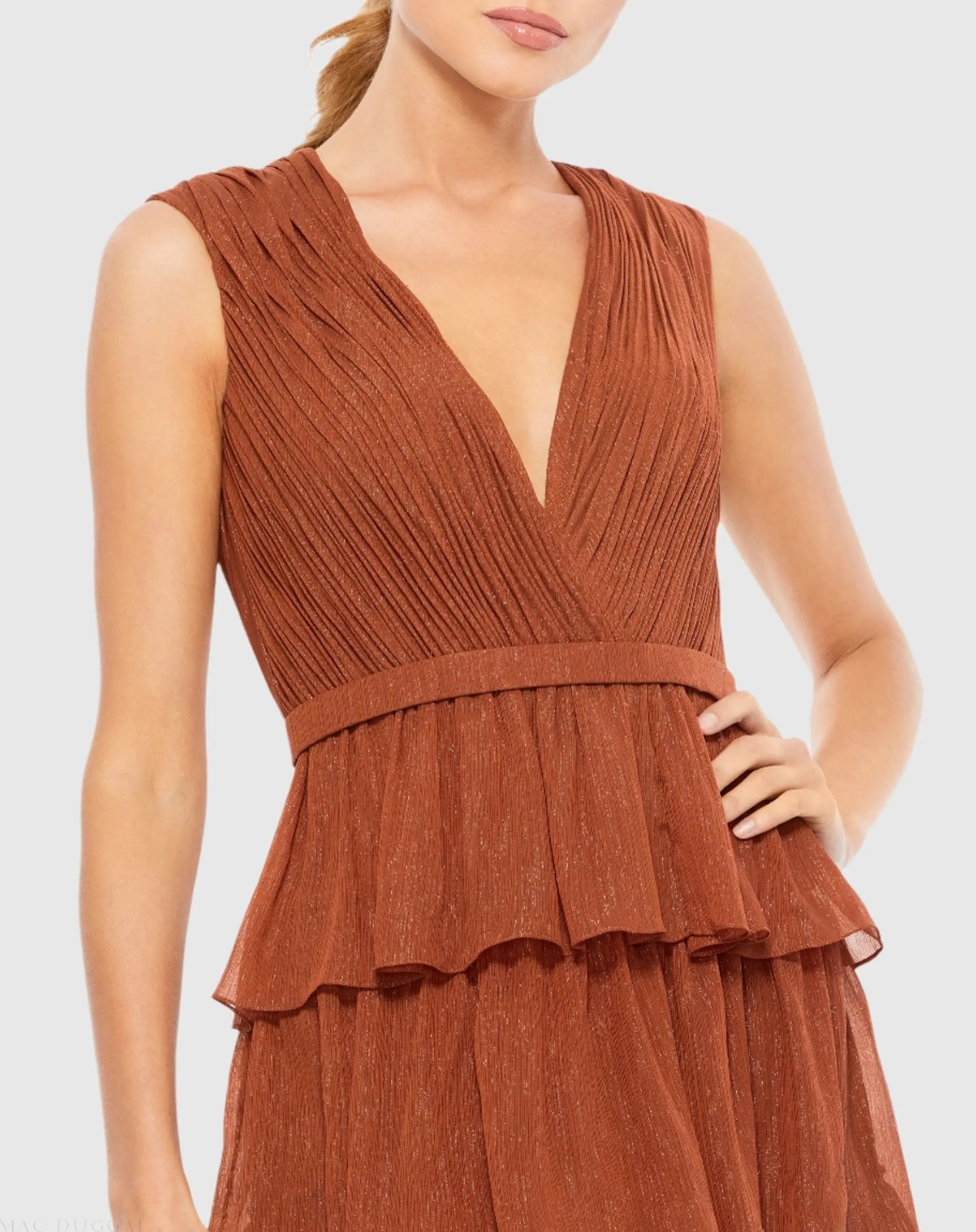 Orange Sleeveless Chiffon Ruffled Gown