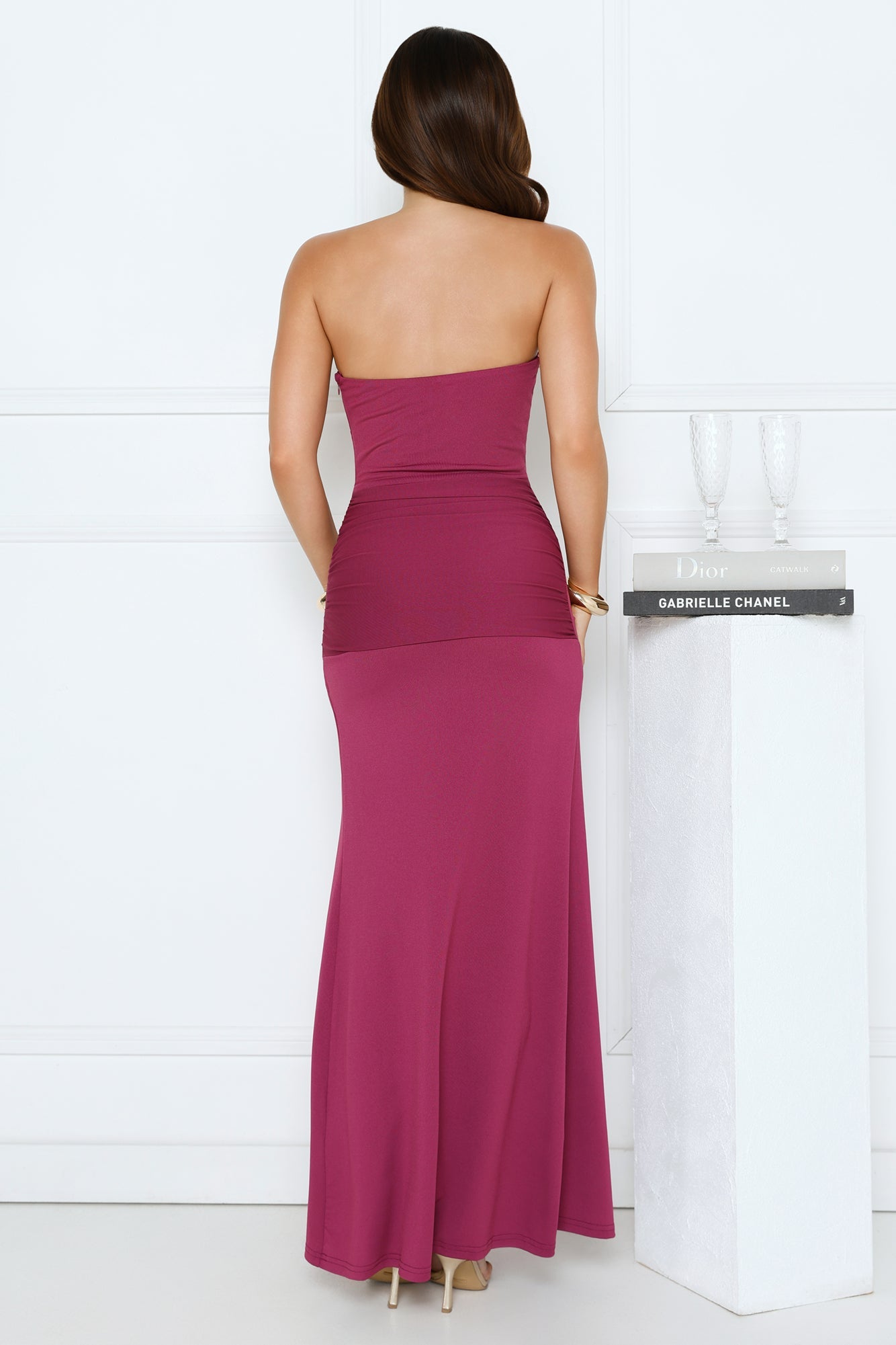 Rose Serenade Strapless Maxi Dress Plum