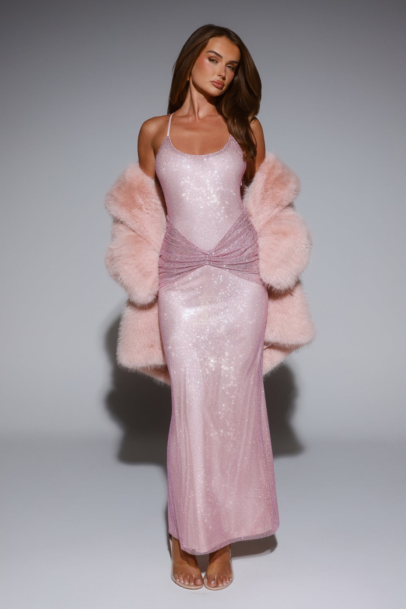 South Pole Faux Fur Coat Pink