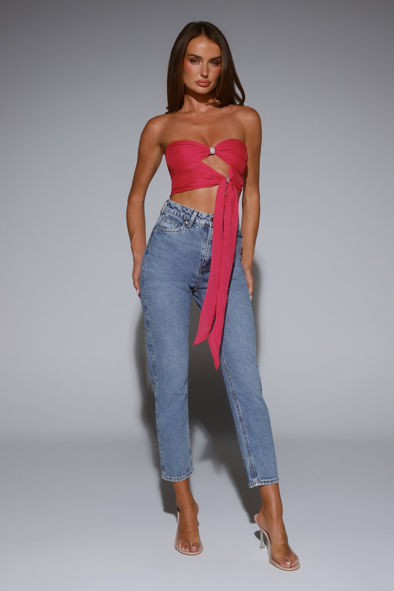 The New It Girl Strapless Crop Top Pink