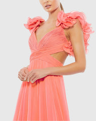 Pink Ruffle Tiered Cut-Out Chiffon Gown