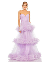 Purple Strapless Ruffle Tulle Tiered Gown