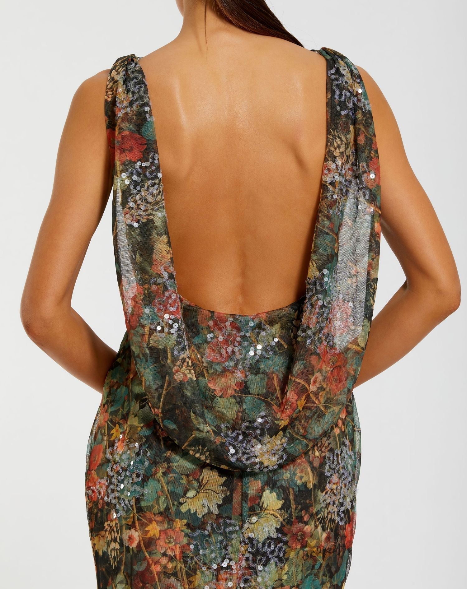 Multicolor Floral Embellished Column Gown
