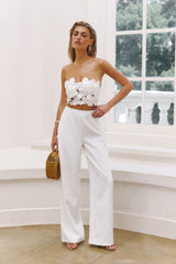 On Flower Road Bandeau Crop Top White