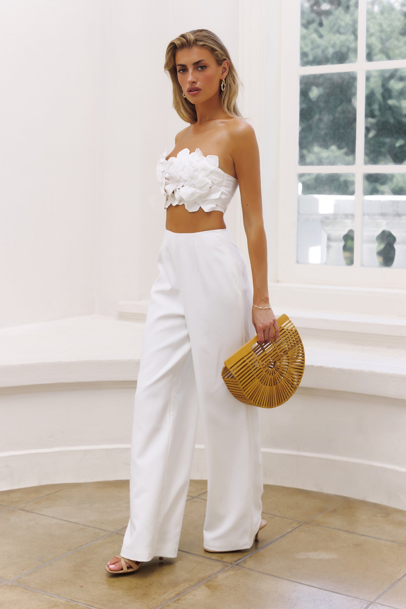 On Flower Road Bandeau Crop Top White