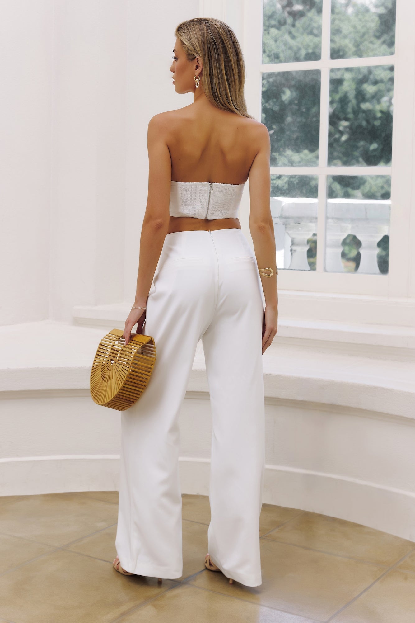 On Flower Road Bandeau Crop Top White