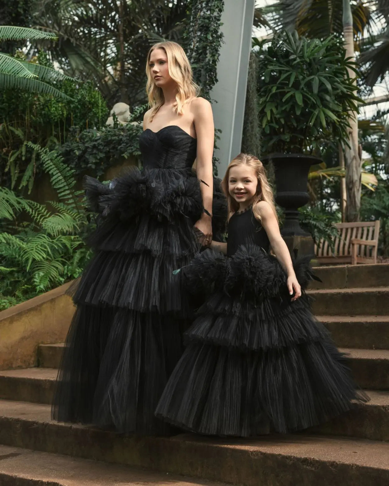 Girls High Neck Tulle Dress with Feather Detail