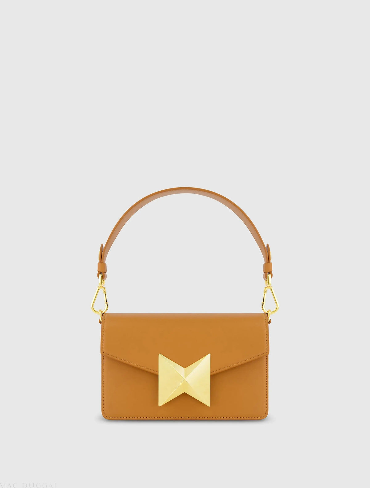 Brown Mini Leather Shoulder Handbag With Gold Hardware