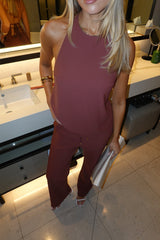 Refined Edge High Rise Straight Leg Tailored Pants Brown