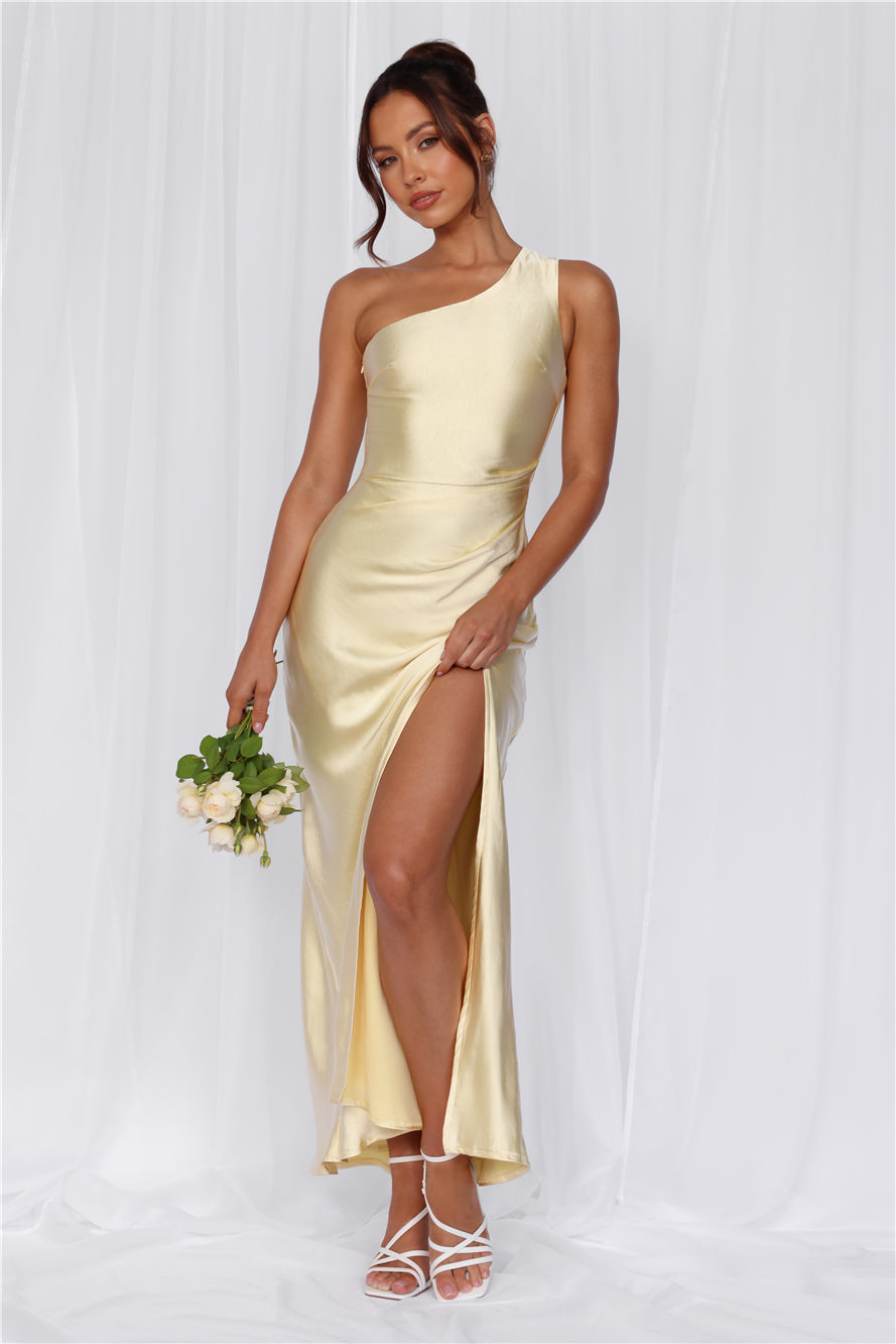 The Aurora One Shoulder Satin Maxi Dress Yellow