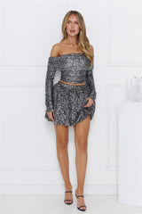 Shiny Side Bubble Mini Skirt Gunmetal