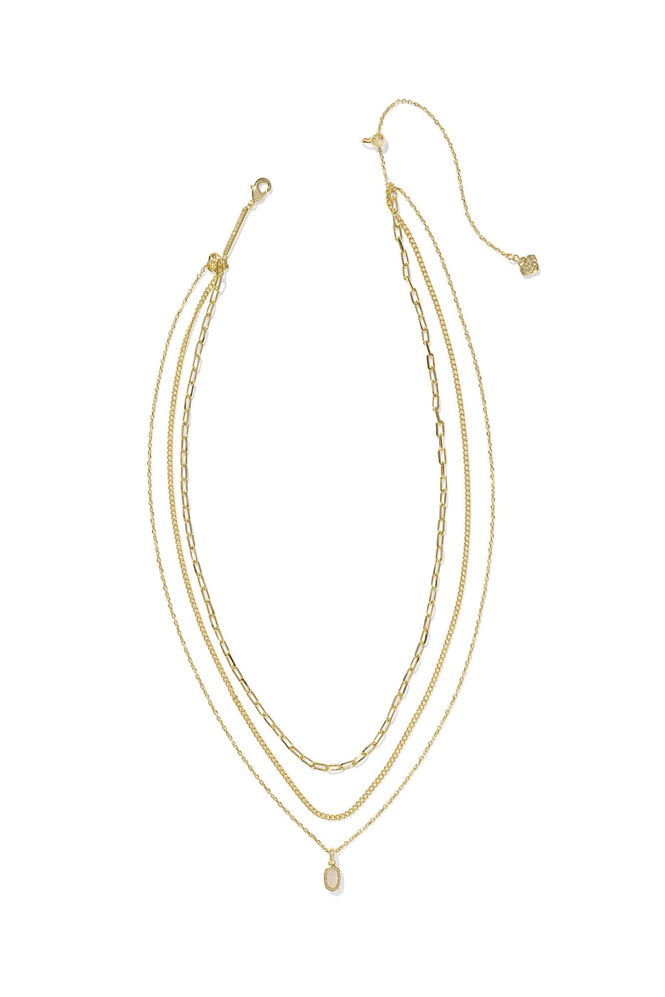 Mini Elisa Gold Triple Strand Necklace Iridescent Drusy